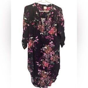 Cupio Floral Dress Womens High Low Hem Long Sleeve V Neck